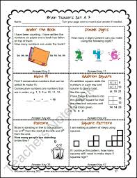 This Collection Of Printable Math Problems And Math Brain Teasers Cards From Games 4 Learning Contai Brain Teasers Math Spiral Review 1st Grade Math Worksheets