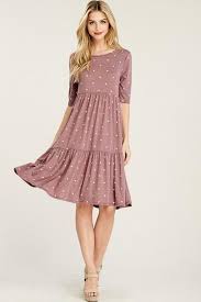 Dusty Rose Polka Dot Baby Doll Swingy Dress Modest Dresses Modest Dresses Casual Clothes For Women