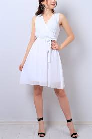 54 95 Tl Beyaz Kruvaze Yaka Kemerli Sifon Elbise 14096b Modamizbir Sifon Elbise Elbise Elbise Modelleri