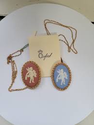 Vintage Wedgwood Japerware Cupid Cameo Necklace & Brooch, Blue or Peach  Your Choice, New Old Stock Original Tags, 12K Gold Filled WOW!