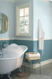 Cool Two Tone Blue Bathroom Colors Idea Combined With White Freestanding Tub Near Wire Table Best Bathroom Paint Colors Small Bathroom Colors Painting Bathroom
