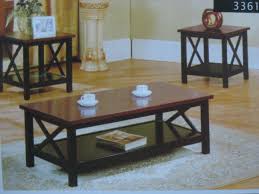 This set includes a cocktail table and two end tables finished in a dark oak with black metal accents. Pin On Greek House