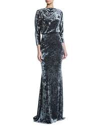Txftl Badgley Mischka Collection Long Sleeve Blouson Top Beaded Crushed Velvet Evening Gown Velvet Evening Gown Velvet Evening Dress Evening Gowns