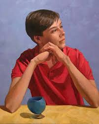 I painted Ruben Lawrence twice now, 18 years apart in sittings. The first  painting, he's a wee thing which his Grandfather Phil, “Ruben's First  Exhibition.” Then last Year I painted him at