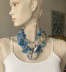 Mermaid Necklace and Cowrie Shell Earrings Handmade Using Repurposed  Materials, Statement Sea Shell Necklace, Ooak Fantasy Siren Necklace