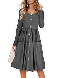 Justfashionnow Crew Neck Women Elegant Dress Swing Dress Long Sleeve Statement Paneled Plain Dres Women Long Sleeve Dress Casual Dresses For Women Casual Dress