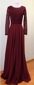 Scoop Long Sleeved Lace Chiffon A Line Floor Length Prom Nigh Evening Dress Bridesmaid Dress Burgundy Bridesmaid Dresses Long Long Sleeve Bridesmaid Dress Burgundy Bridesmaid Dresses