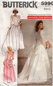Butterick 5990 Womens Lace Trimmed Wedding Dress With Optional Train 1980s Vintage Sewing Pattern Size 8 12 Prom Dress Pattern Sewing Wedding Dress Wedding Dress Patterns