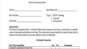 Sample forms for authorized drivers : Free 9 Sample Driver Evaluation Forms In Pdf Ms Word