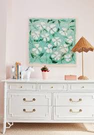 I like the idea of doing the drawers in same color just different shades.could use idea for girls room just cuter colors. White Bamboo Dresser With Wicker Lamp Transitional Girl S Room