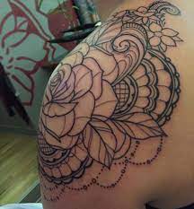 Laura Jade On Instagram Fancy Rose Shoulder Outline Offthemaptattoo Neck Tattoo Flower Tattoo Shoulder Mandala Tattoo Shoulder