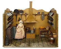 We buy almost all old & vintage toys! Early German Nuremberg Kitchen With Rare Built In Stove And Chimney 1800 2500 Art Antiques Collectibles Toys Hob Antiques Plate Rail Built In Cupboards