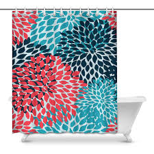 Pop Dahlia Pinnata Flower Teal Coral Turquoise Bathroom Decor Shower Curtain Set 60x72 Inch Walmart Canada