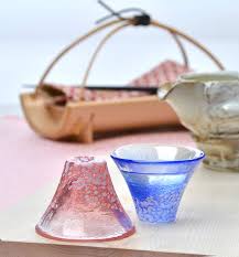 Collectible Japanese Sake Glass Mt Fuji Blue Shofukuhai Home Sake Cups