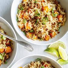 Riz Frit Au Bœuf Et A La Courge Recette En 2020 Recette A Base De Riz Riz Frit Recette Riz