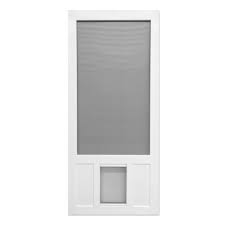 Screen Tight Chesapeake White Vinyl Hinged Screen Door With Pet Door Common 36 In X 80 In Actual 36 In X 80 With Images Vinyl Screen Doors Pet Screen Door Screen Tight