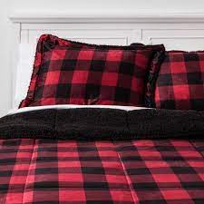 Billie Plaid Mink Comforter Set In Red And Black Buffalo Plaid Comforter With Black Mink Back And Two Shams Plaid Comforter Comforter Sets Red Comforter Sets
