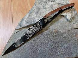 Deejo Black Tattoo Wolf Rosewood Folding Knife 37g 1gb100 Knife Knife Making Folding Knives
