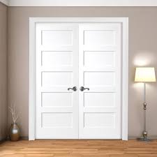 Steves Sons 60 In X 80 In 5 Panel Shaker White Primed Solid Core Wood Double Prehung Interior Door With Bronze Hinges X64m5nnnledrb Prehung Interior Doors Home Depot Interior Doors Interior Door Styles