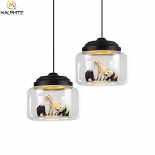 nordic glas moderne hanglamp led plafond pvc novel dieren hanglamp kinderkamer led opknoping lamp decor lichtpunt dieren slaapkamer lampen kinderkamer lampen