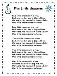 Five Little Snowmen Song Lyrics Sheet Preschool Songs Winter Preschool Classroom Songs