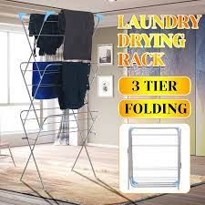 Clothes line folds for compact storage when not in use. 3 Tier Folding Clothes Drying Airer Rack Indoor Outdoor Laundry Dryer Concertina Walmart Canada