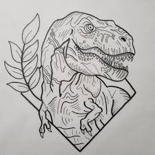 Outline Dinosaur With Leaved Branch In Rhombus Frame Tattoo Design Framed Tattoo Tattoos Tattoo Designs