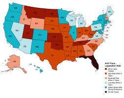 Anti-trans legislative risk assessment map - February Update