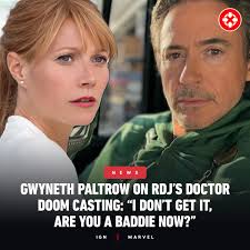 Gwyneth Paltrow's bemused reaction to Robert Downey Jr. playing Doctor Doom  in the Marvel Cinematic Universe: "I don't get it, are you a baddie now?"  #SDCC