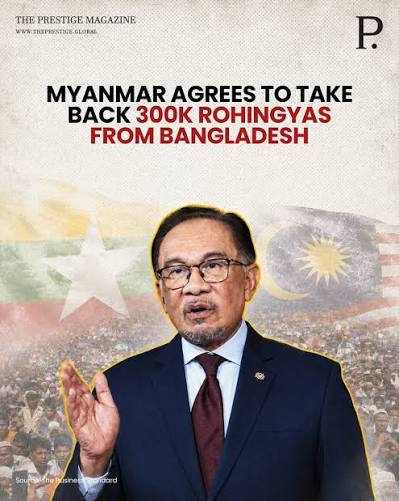Myanmar has agreed to repatriate 300,000 Rohingya refugees from Bangladesh and 5,000 from Malaysia, Malaysian Prime Minister Anwar Ibrahim announced after bilateral negotiations. He said the breakthr