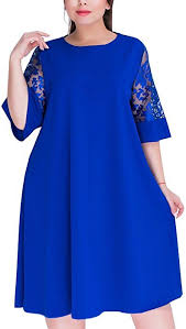 Plus Size Women Knee Length Office Dress Vintage Loose Lace Dress Royal Blue 16 At Amazon Women S Clothing Store Plus Dresses Dresses Plus Size Party Dresses