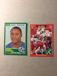 The card design is the exact same as the barry sanders score rookie card, with the green outlining and a headshot of aikman on the practice field. Barry Sanders 1989 Score 494 Value 3 00 109 00 Mavin