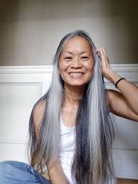 Layered haircut with side bang. Terry S Lovely Long Gray Hair
