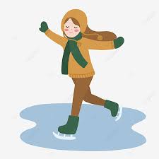 لطيف فتاة التزلج على الجليد في فصل الشتاء التوضيح في نمط مرسومة باليد لطيف فتاة Clipart سعيدة نشاط في الهواء الطلق Png وملف Psd للتحميل مجانا