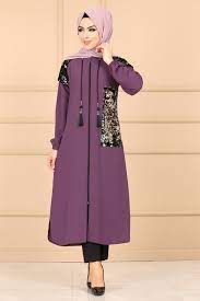 Modaselvim Kap Fermuarli Kapsonlu Kap 6022mm216 Mor Islami Giyim Islami Moda Hijab Chic