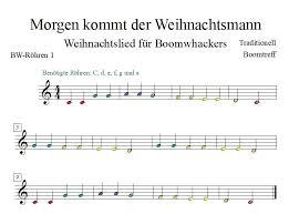 Diese sammlung der 50 beliebtesten weihnachtslieder soll vor allem dem gesang in den familien dienen. Morgen Kommt Der Weihnachtsmann Fur Boomwhackers Noten