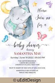 Sleeping Elephant Baby Shower Invitation Baby Birthday Invitations Baby Shower Cards Baby Birthday Invitation Card
