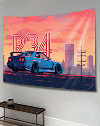 Amazon.com: QEOPGNE Car Flag Tapestry for Bedroom Japanese Anime R34 Jdm  Sport Car Wall Tapestry Cool Flags Room Decor Large Wall Art Tapestries for  ...