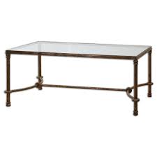 Features a transitional design inspired by ancient horse bridles. Equestrian Bronze Iron Glass Coffee Table Scenario Home