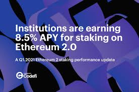 In order to stake on eth 2.0, you need to own a minimum of 32 eth, as well the eth1 mainnet client. Institutions Are Earning 8 5 Apy For Staking On Ethereum 2 0 Q1 2021 Eth2 Staking Performance Update Consensys