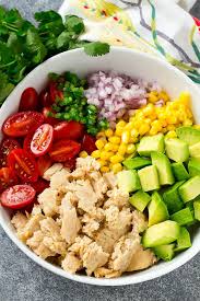 Ingredients For Avocado Tuna Salad Arranged In A Bowl Avocado Tuna Salad Good Healthy Recipes Healthy Food Delivery