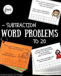 Subtraction Word Problems To 20 Playdough To Plato Subtraction Word Problems Word Problems Math Subtraction