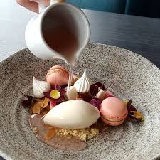 Tbt Rhubarb Soup Orelys Chocolate Mousse And Vanilla Ice Cream Pastry Pastrychef Patisserie Dessertmasters Chocolate Garnishes Desserts Chocolate Mousse