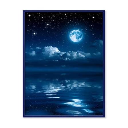 Designart 'Full Moon Night in Cloudy Sky I' Nautical & Coastal Framed Canvas Wall Art Print, Size: 16 x 32