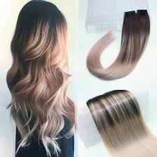 Dark brown with ash blonde highlights. 24 Dark Brown And Ash Blonde Beautymiss 24 Pu Tape In Hair Extensions Balayage Ombre Hair Color Dark Brown Fading To Ash Blonde Highlights Real Hair Straight Remy Human Hair