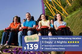 Representing fine hotels and resorts in the williamsburg area, we specialize in build to suit family vacation packages that include admission to museums that represent the 17 th century to the 19 th century and theme parks such as busch gardens. Busch Gardens Williamsburg Packages Lowest Ticket Prices