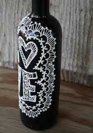 Painted Wine Bottle Love Black And White Wedding Etsy In 2021 Painted Wine Bottles Liquor Bottle Crafts Wine Bottle