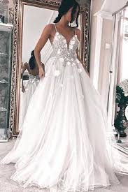 A Line V Neck Tulle Long Ivory Spaghetti Straps Lace Appliques Cheap Prom Dresses Uk Ph809 White Tulle Wedding Dress White Bridesmaid Dresses Tulle Wedding Dress
