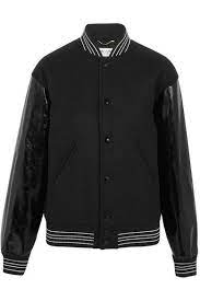 Saint Laurent Fancy Teddy Wool Blend And Leather Bomber Jacket Leather Flight Jacket Leather Varsity Jackets Bomber Jacket Women