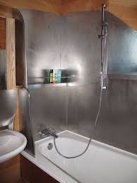 Pin By Arielle Schechter On Kitchen Bath Shower Surround Tin Shower Walls Tiny House Bathroom